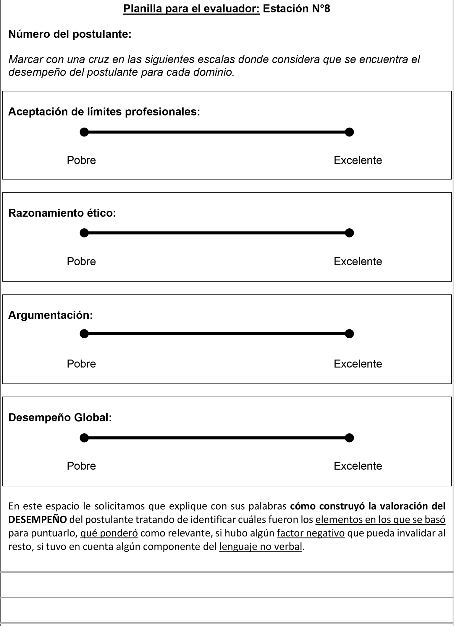 Planilla para evaluador